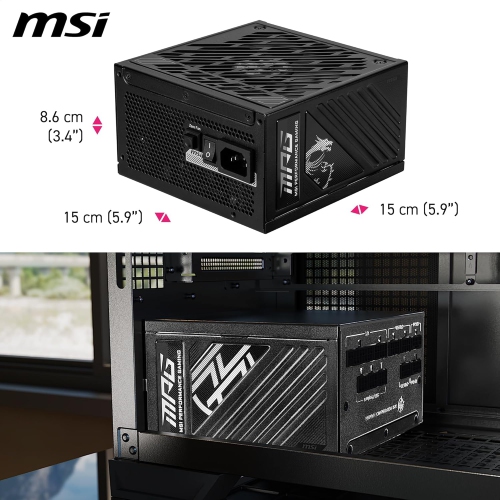 19182419_5 Side view of MSI A1250GS 1250W 80 Plus Gold modular PSU, offering stable power for high-end systems.