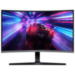 Side profile of the sleek black Samsung 32" FHD 100Hz curved monitor, model LS32D390GANXZA