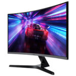 Samsung 27" curved FHD VA LED monitor displaying vibrant game graphics at a fluid 100Hz