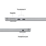 Sleek, thin profile of the silver Apple MacBook Air 13.6" M4, highly portable.