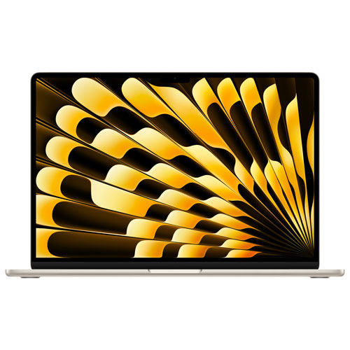 Front view of the 2025 Apple MacBook Air 15.3-inch laptop in Starlight with M4 chip, 16GB RAM