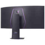 Slim profile of the LG 45" 5K curved OLED gaming display, showing its elegant stand.