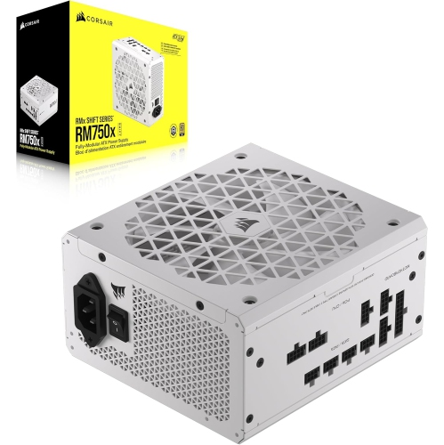 White Corsair RM750x Shift 750W fully modular ATX 3.0 power supply, 80 Plus Gold, with PCIe 5.0 support