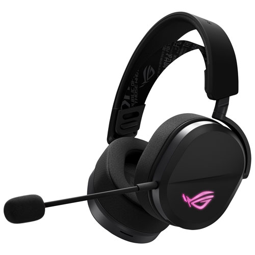Side view of ASUS ROG Pelta black wireless gaming headset, highlighting on-ear controls and comfortable earcups