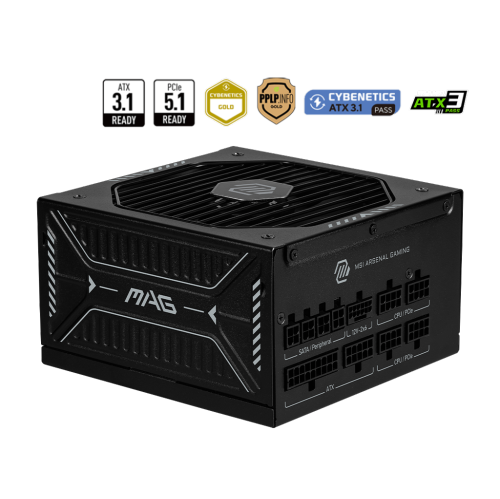 19373336_1 MSI A850GLS modular power supply with 12V-2x6 cable, ATX 3.1, and embossed jacket cables