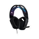 Logitech G335 black gaming headset, back view highlighting comfortable earcups
