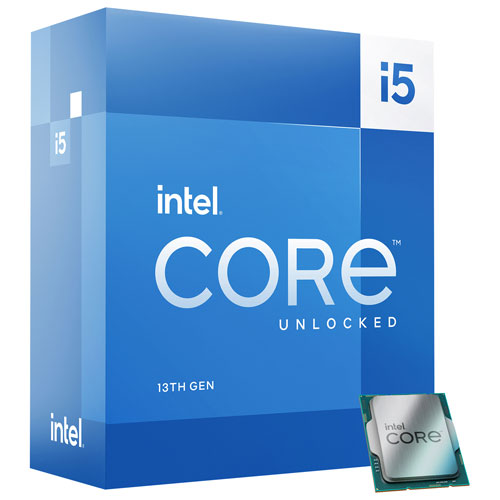 Frontal view of the Intel Core i5-13600K desktop processor, highlighting model details for computing.