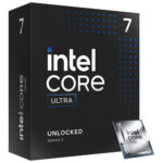 Front view of the Intel Core Ultra 7 265K processor, showcasing its sleek design and branding.