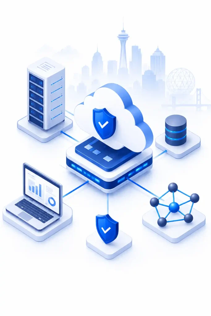 Cloud and IT infrastructure services in Vancouver with secure servers, networking, backup and system monitoring